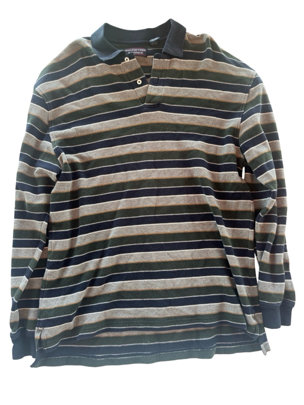 Roundtree & Yorke Long Sleeve Striped Polo in Navy, Olive, and Gray